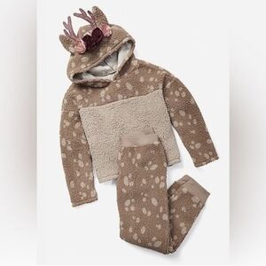Justice Girls Brown Deer Sherpa Pajama Set with Antler Hood
